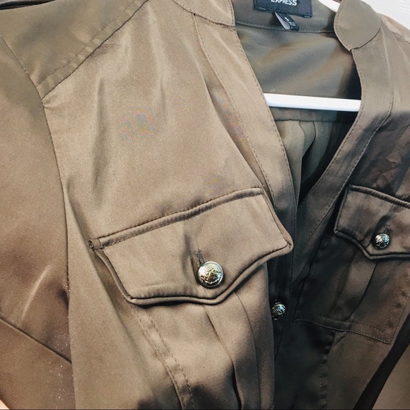 2/$20 Express Silky Brown Military Blouse - Picture 4 of 10